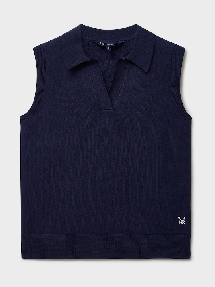 Crew Clothing Blue Sleeveless Cotton Knit Rugby Vest - Image 5 of 5