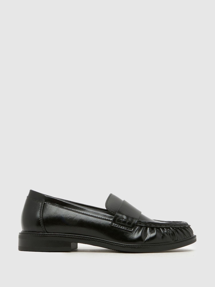 Schuh Black Lotion Ruched Loafers - Image 1 of 4 Schuh Black Lotion Ruched Loafers - Image 1 of 4