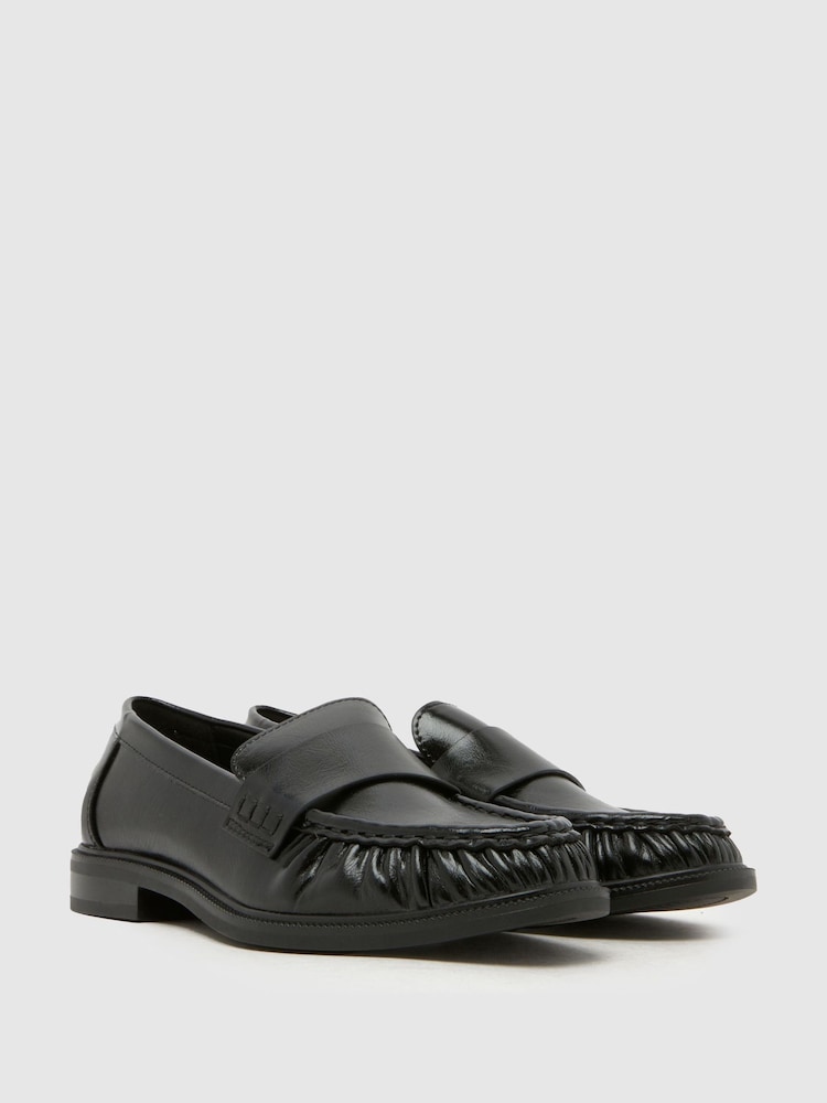 Schuh Black Lotion Ruched Loafers - Image 2 of 4 Schuh Black Lotion Ruched Loafers - Image 2 of 4