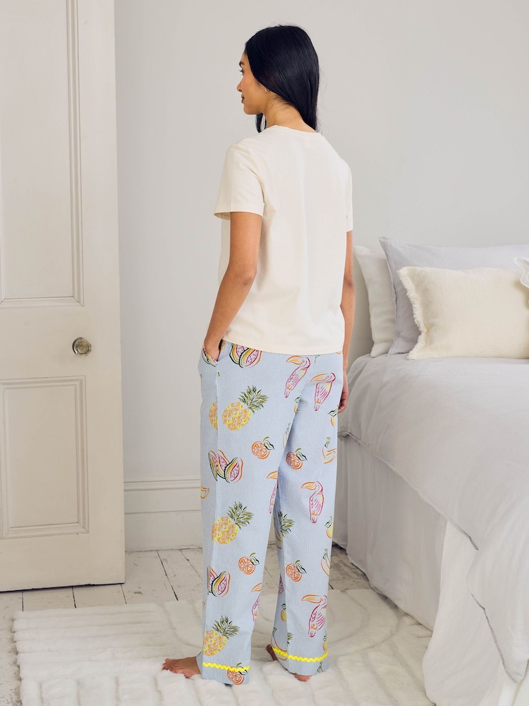 Chelsea Peers Blue Toucan & Fruit Stripe Print Short Pyjamas Set - Image 2 of 6