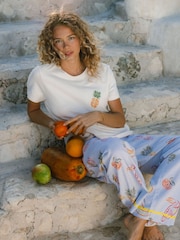 Chelsea Peers Blue Toucan & Fruit Stripe Print Short Pyjamas Set - Image 3 of 6