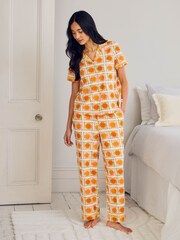 Chelsea Peers Natural Sunshine Tile Print Long Pyjamas Set - Image 1 of 5