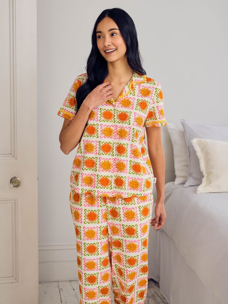 Chelsea Peers Natural Sunshine Tile Print Long Pyjamas Set - Image 2 of 5