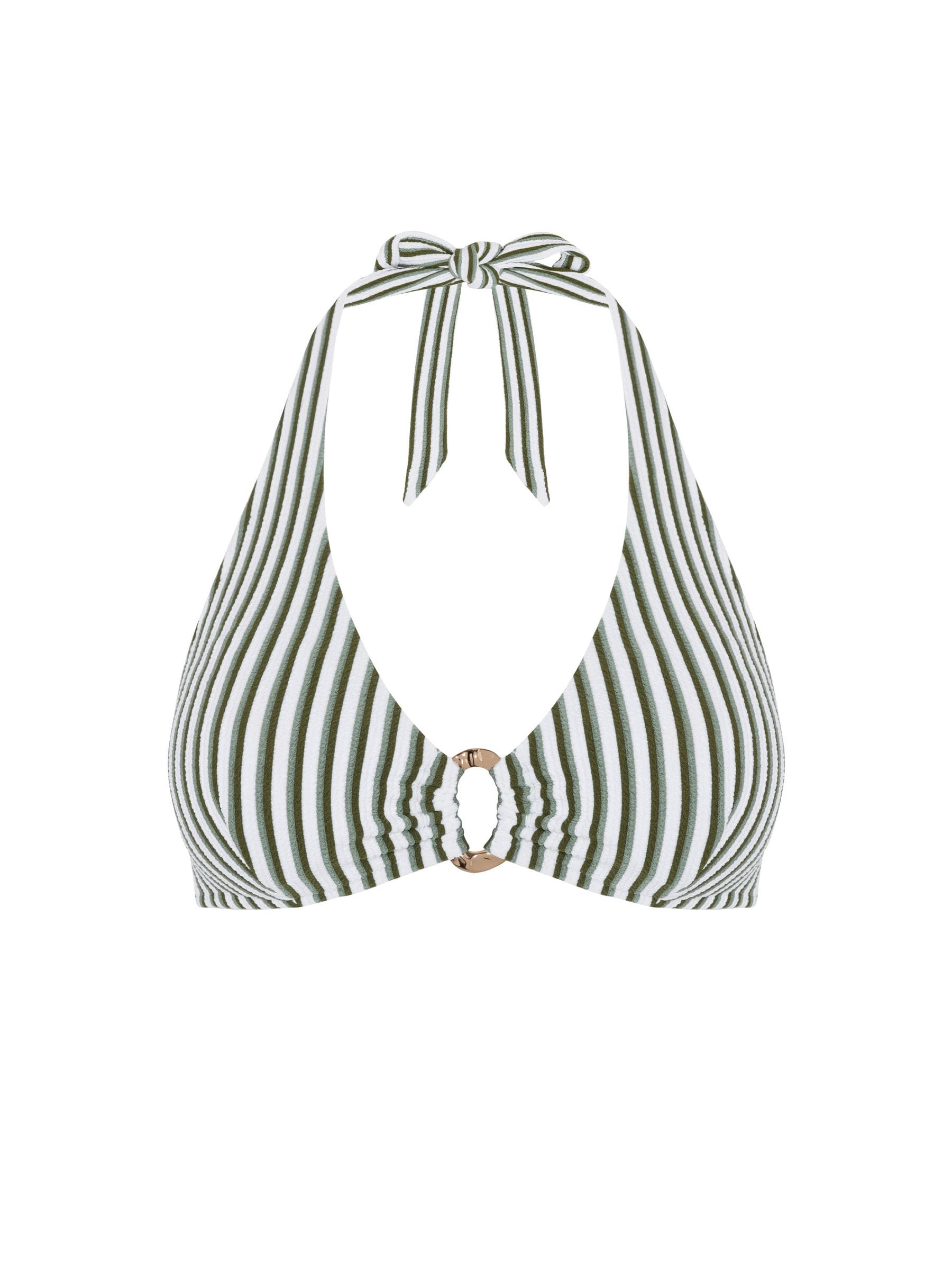 Buy Chelsea Peers Green Crinkle Halterneck Stripe Bikini Top from