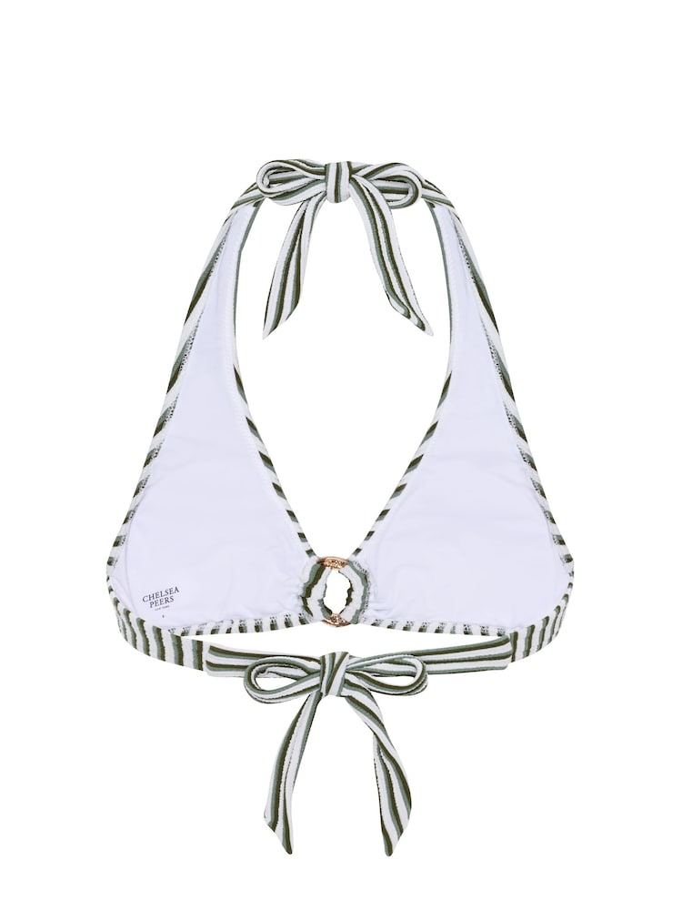 Chelsea Peers Green Crinkle Halterneck Stripe Bikini Top - Image 6 of 6