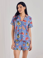Chelsea Peers Blue Fruit Party Print Button Up Short Pyjamas Set - Image 1 of 6