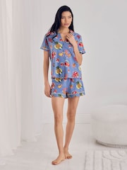 Chelsea Peers Blue Fruit Party Print Button Up Short Pyjamas Set - Image 3 of 6