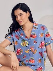 Chelsea Peers Blue Fruit Party Print Button Up Short Pyjamas Set - Image 4 of 6