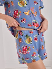 Chelsea Peers Blue Fruit Party Print Button Up Short Pyjamas Set - Image 6 of 6