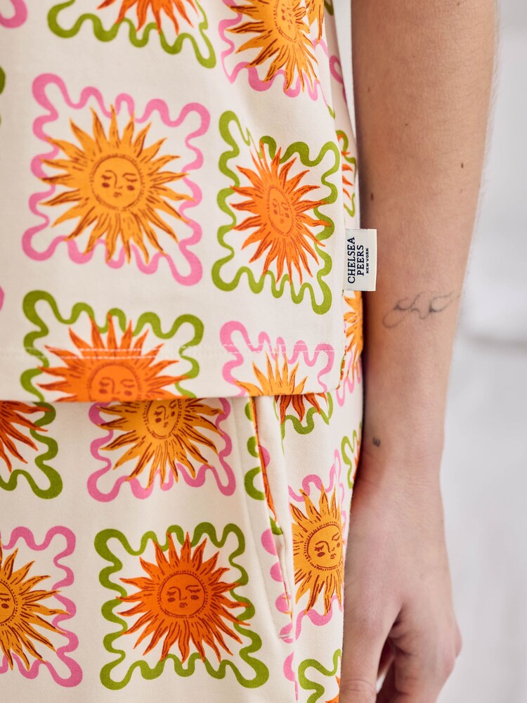 Chelsea Peers Natural Sunshine Tile Print Cami Short Pyjamas Set - Image 5 of 5