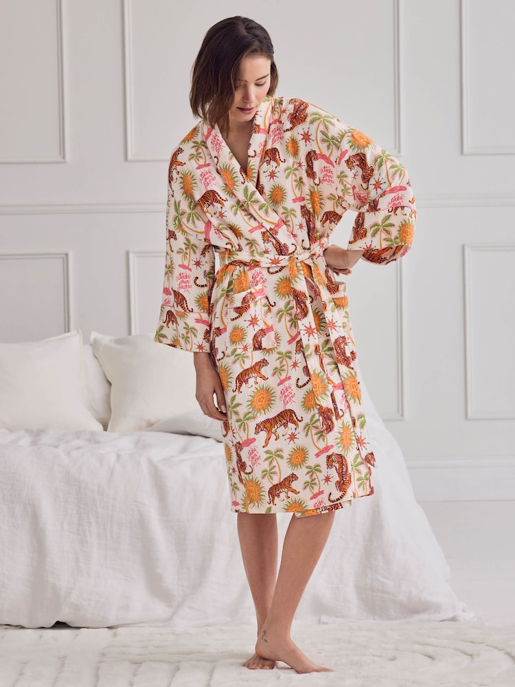 Chelsea Peers Natural Cheesecloth Siesta Tiger Print Dressing Gown - Image 1 of 6