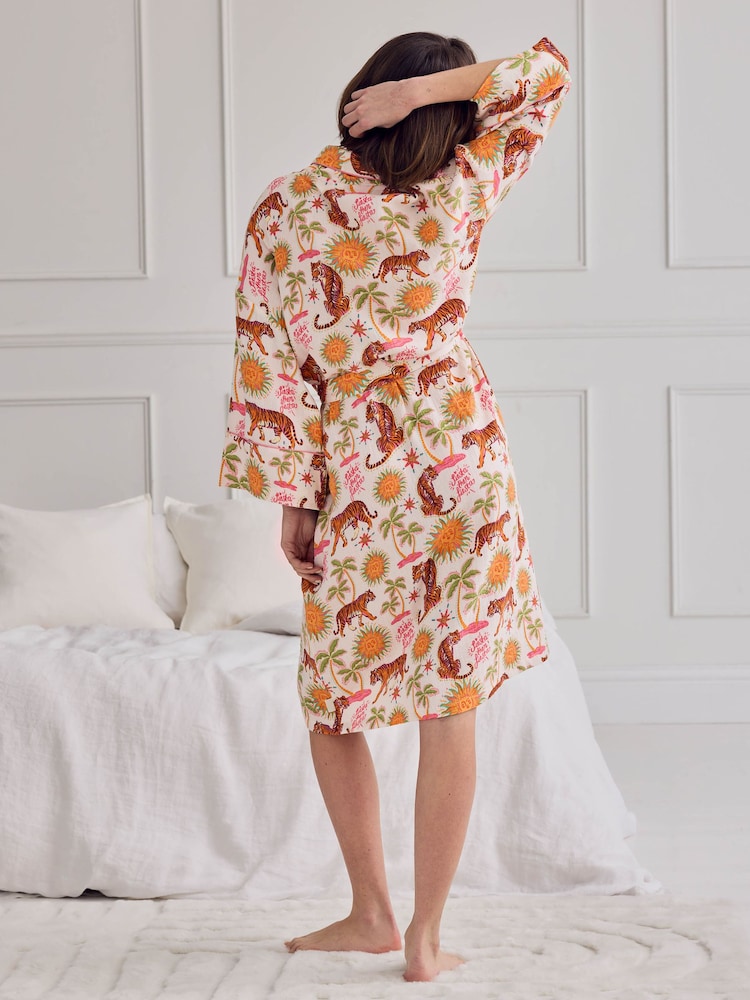 Chelsea Peers Natural Cheesecloth Siesta Tiger Print Dressing Gown - Image 2 of 6