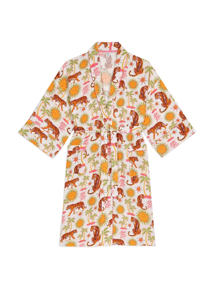 Chelsea Peers Natural Cheesecloth Siesta Tiger Print Dressing Gown - Image 6 of 6
