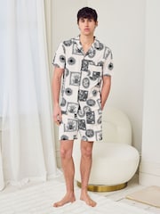 Chelsea Peers Natural Stamp & Tile Print Short Pyjamas Set - Image 2 of 6
