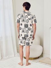 Chelsea Peers Natural Stamp & Tile Print Short Pyjamas Set - Image 4 of 6