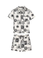 Chelsea Peers Natural Stamp & Tile Print Short Pyjamas Set - Image 6 of 6
