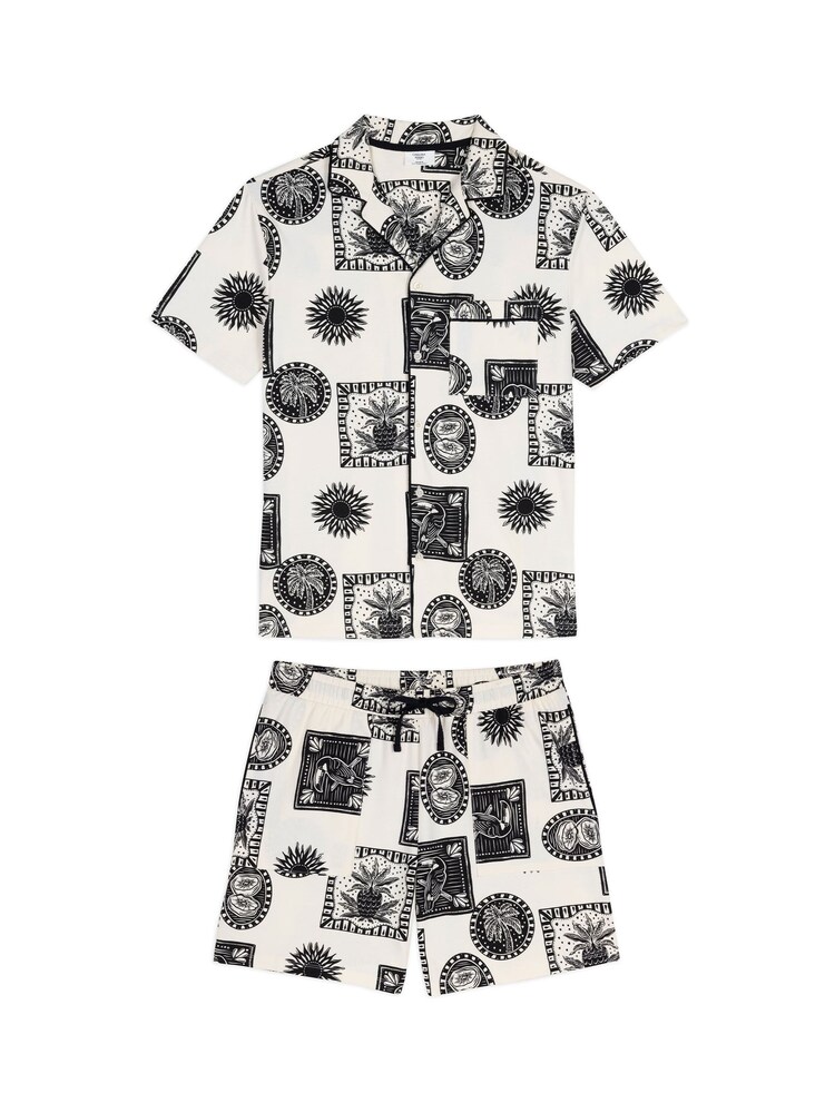 Chelsea Peers Natural Stamp & Tile Print Short Pyjamas Set - Image 6 of 6