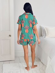 Chelsea Peers Green Pineapple Stripe Print Short Pyjamas Set - Image 3 of 6