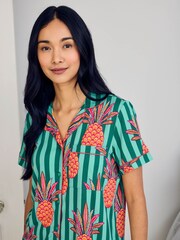 Chelsea Peers Green Pineapple Stripe Print Short Pyjamas Set - Image 4 of 6