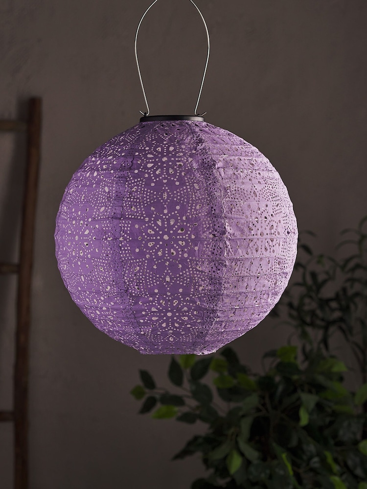 Lights4fun Purple Tyvek Purple Moroccan Hanging Solar Lantern - Image 2 of 2 Lights4fun Purple Tyvek Purple Moroccan Hanging Solar Lantern - Image 2 of 2