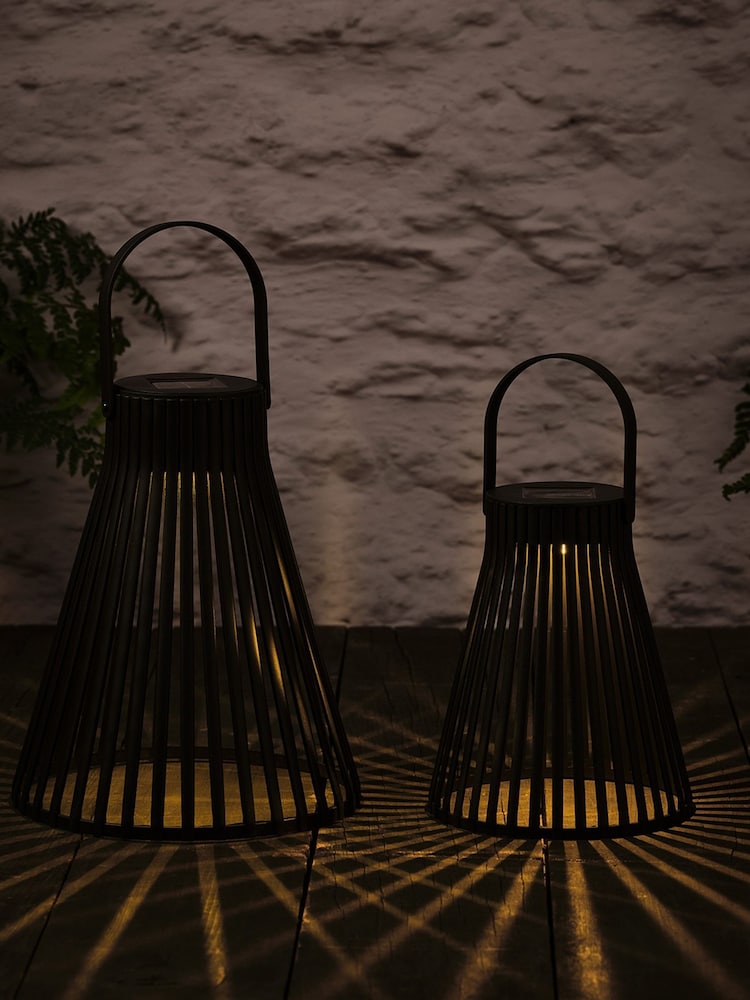 Lights4fun Black Regular and Large Black Slatted Lantern Bundle - Image 2 of 3 Lights4fun Black Regular and Large Black Slatted Lantern Bundle - Image 2 of 3