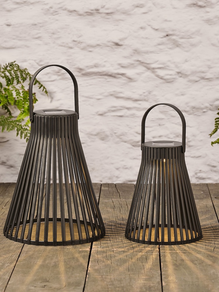 Lights4fun Black Regular and Large Black Slatted Lantern Bundle - Image 3 of 3 Lights4fun Black Regular and Large Black Slatted Lantern Bundle - Image 3 of 3