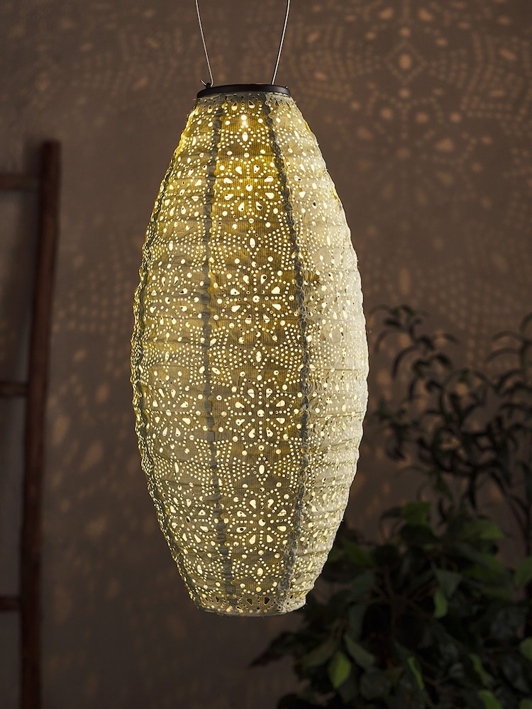 Lights4fun Green Tyvek Green Moroccan Hanging Solar Lantern - Image 1 of 4