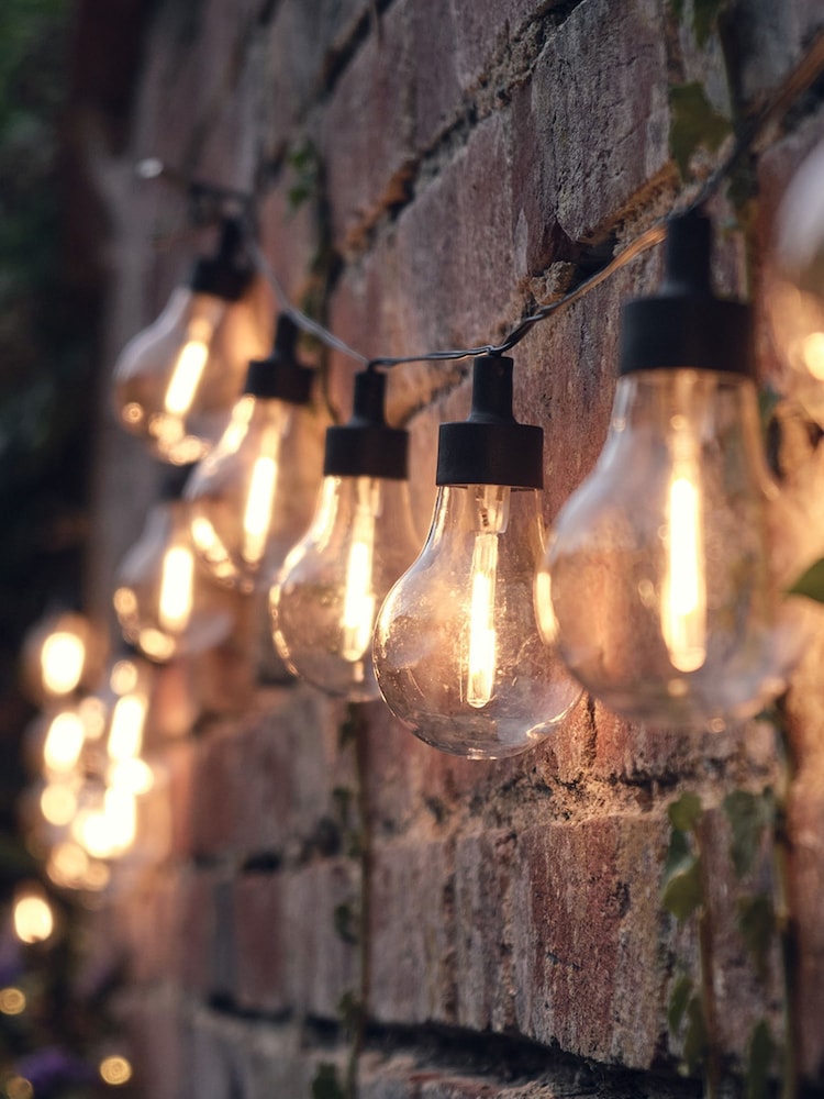 Lights4fun Black 20 Warm White Vintage Style Solar Festoon Lights - Image 2 of 6