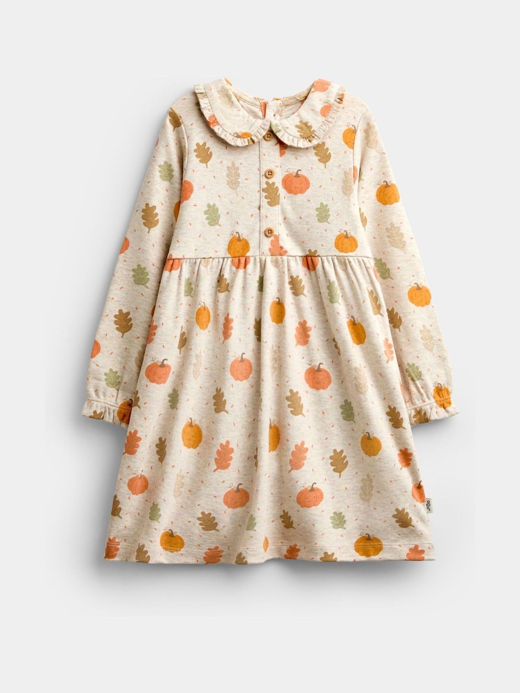 JoJo Maman Bébé Oatmeal Pumpkin Collared Printed Baby Dress & Knicker Set - Image 2 of 7 JoJo Maman Bébé Oatmeal Pumpkin Collared Printed Baby Dress & Knicker Set - Image 2 of 7