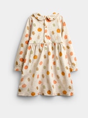 JoJo Maman Bébé Oatmeal Pumpkin Collared Printed Baby Dress & Knicker Set - Image 3 of 7