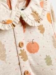 JoJo Maman Bébé Oatmeal Pumpkin Collared Printed Baby Dress & Knicker Set - Image 6 of 7