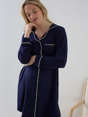 JoJo Maman Bébé Navy Blue Long Sleeve Collared Maternity Nightdress - Image 2 of 6