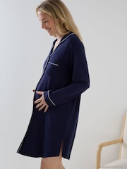 JoJo Maman Bébé Navy Blue Long Sleeve Collared Maternity Nightdress - Image 3 of 6
