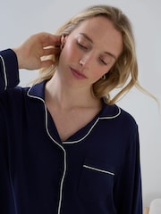 JoJo Maman Bébé Navy Blue Long Sleeve Collared Maternity Nightdress - Image 6 of 6