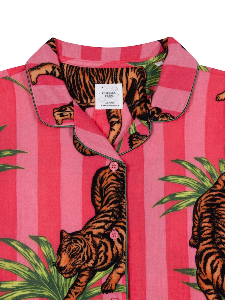 Chelsea Peers Pink Leaf Tiger Stripe Print Short Pyjamas Set - Image 7 of 7