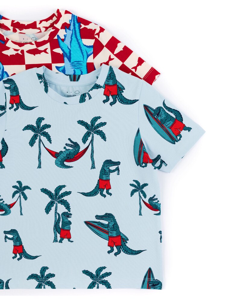 Chelsea Peers Blue Checkerboard Shark / Surfing Crocodile Print Short Pyjamas Set 2 Pack - Image 10 of 10