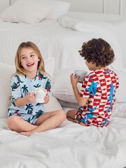 Chelsea Peers Blue Checkerboard Shark / Surfing Crocodile Print Short Pyjamas Set 2 Pack - Image 2 of 10