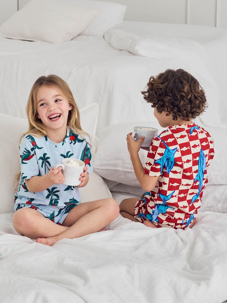 Chelsea Peers Blue Checkerboard Shark / Surfing Crocodile Print Short Pyjamas Set 2 Pack - Image 2 of 10