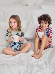 Chelsea Peers Blue Checkerboard Shark / Surfing Crocodile Print Short Pyjamas Set 2 Pack - Image 4 of 10
