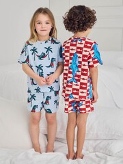 Chelsea Peers Blue Checkerboard Shark / Surfing Crocodile Print Short Pyjamas Set 2 Pack - Image 5 of 10