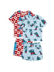 Chelsea Peers Blue Checkerboard Shark / Surfing Crocodile Print Short Pyjamas Set 2 Pack - Image 7 of 10