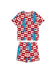Chelsea Peers Blue Checkerboard Shark / Surfing Crocodile Print Short Pyjamas Set 2 Pack - Image 8 of 10