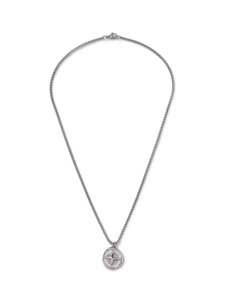 DCK Mens серебристое ожерелье с компасом из нержавеющей стали - Изображение 1 2
