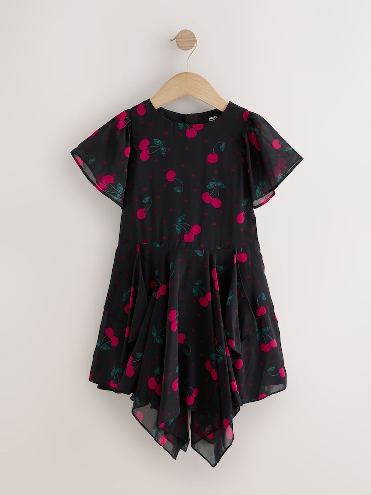 Black Embellished Hanky Hem Dress (3-16yrs) - Image 1 of 4