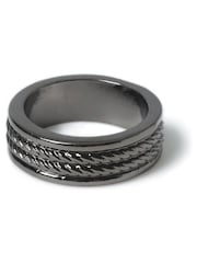 DCK Mens Rope Detail Band Black Ring - Image 1 of 2