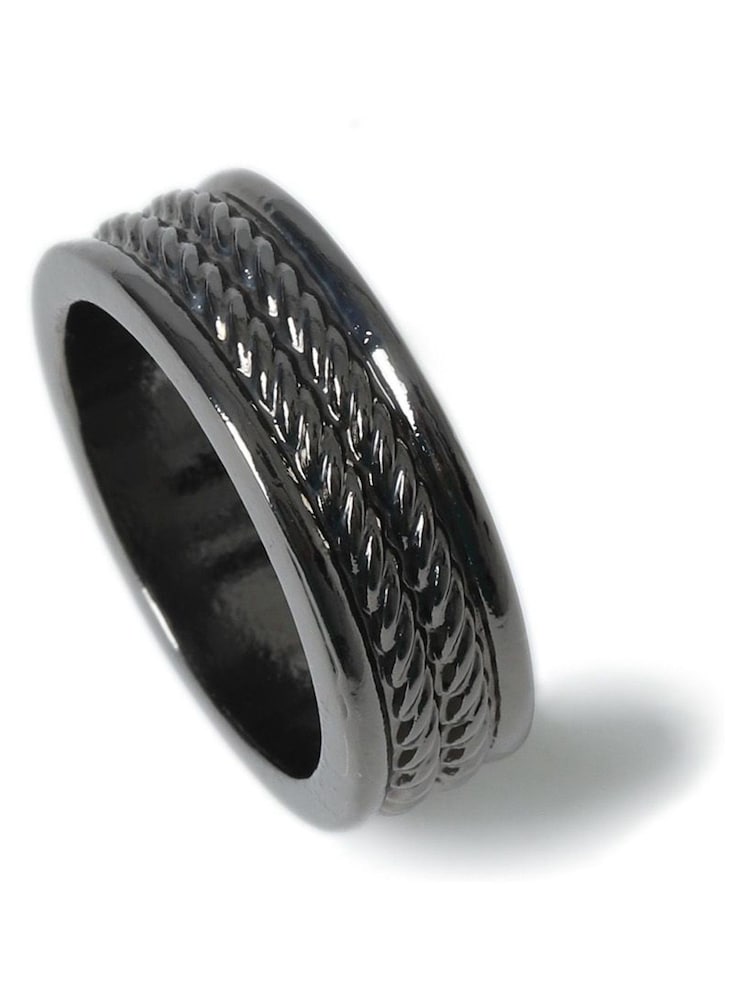 DCK Mens Rope Detail Band Black Ring - Image 2 of 2
