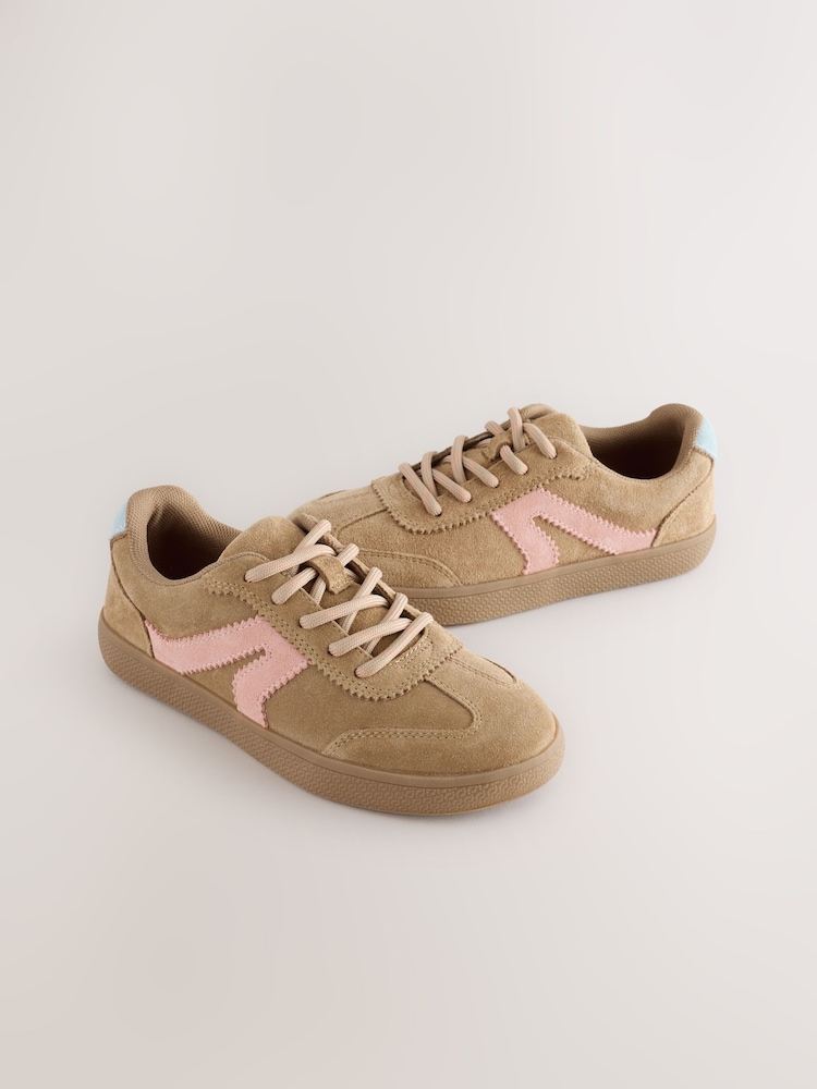 Tan/Pink Standard Fit (F) Retro Trainers - Image 1 of 5 Tan/Pink Standard Fit (F) Retro Trainers - Image 1 of 5