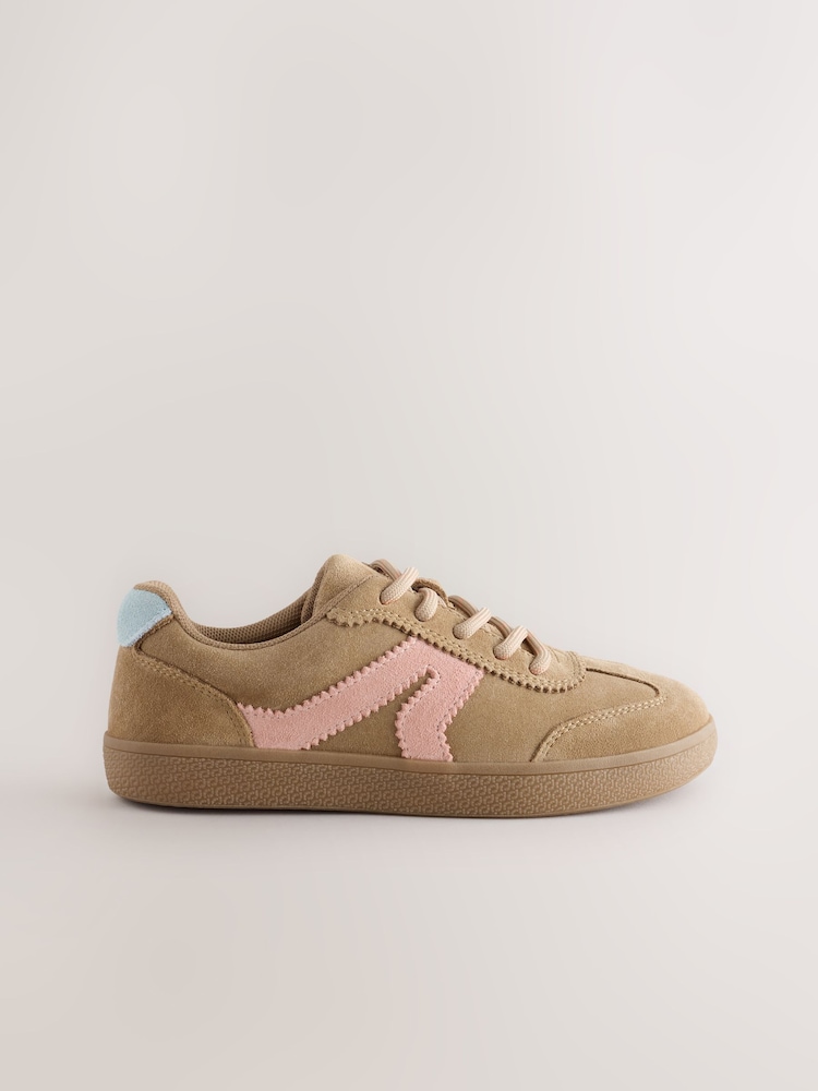 Tan/Pink Standard Fit (F) Retro Trainers - Image 2 of 5 Tan/Pink Standard Fit (F) Retro Trainers - Image 2 of 5
