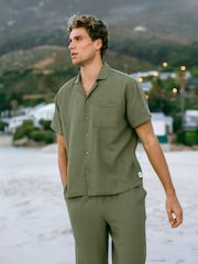 Chelsea Peers Green Linen Blend Embroidered Back Short Sleeve Shirt - Image 1 of 6