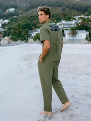 Chelsea Peers Green Linen Blend Embroidered Back Short Sleeve Shirt - Image 2 of 6